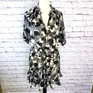 Lauren Ralph Lauren Black White Floral Chiffon Dress Women's Size 10 NWOT